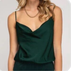 Elegant Green Women's Cowl-neck bodysuit
